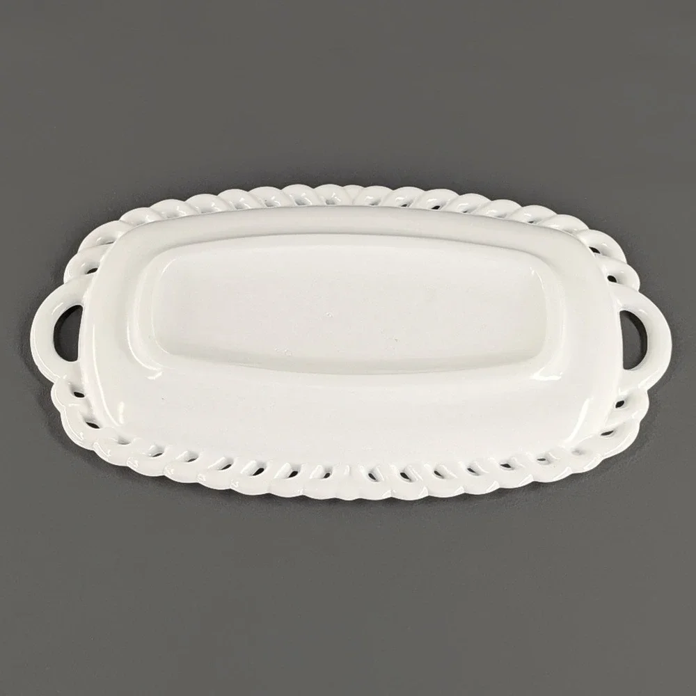 Vintage White Milk Glass Reticulated Edge Serving Tray Platter 8.75x5.25